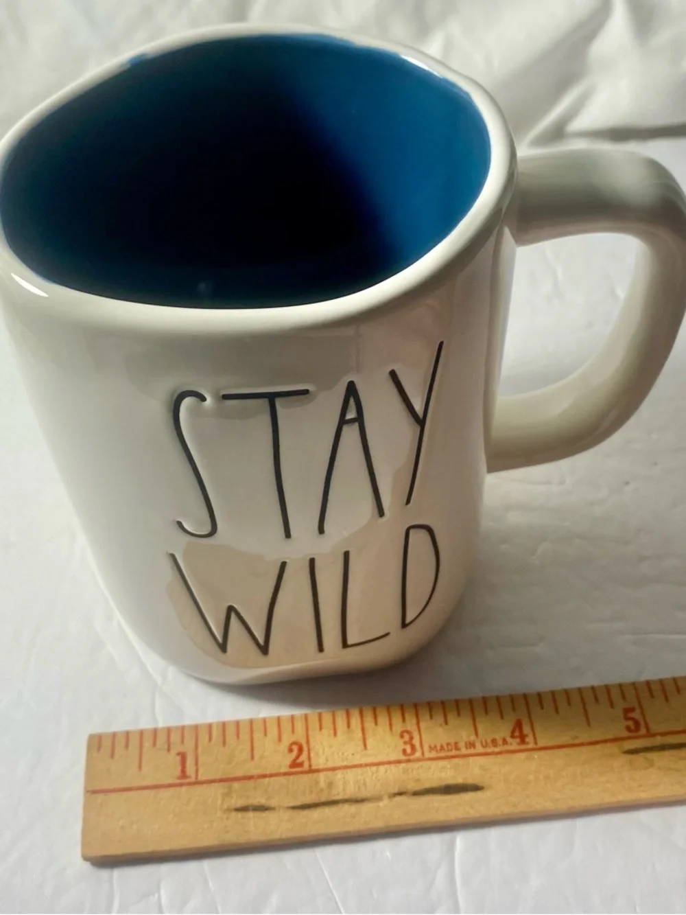 Rae Dunn White Mug with Blue Interior - STAY WILD - Picture 2 of 9